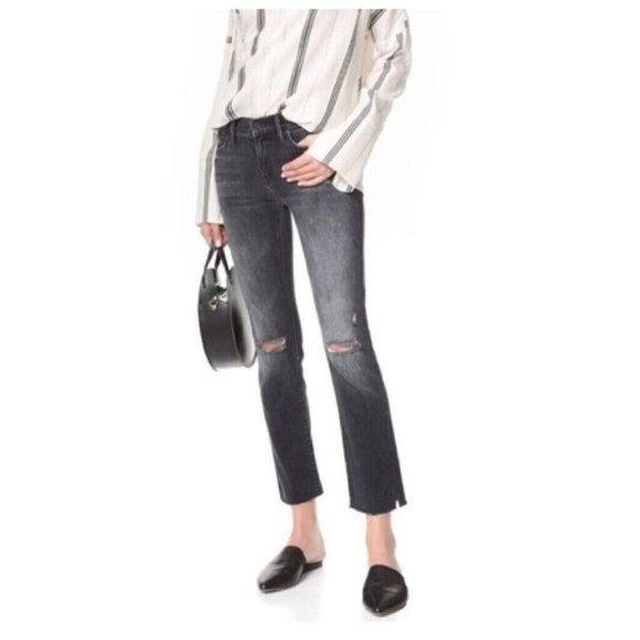 MOTHER Denim - Mother Womens The Rascal Ankle Snippet Jeans Size 31 Charcoal Distressed Stretch